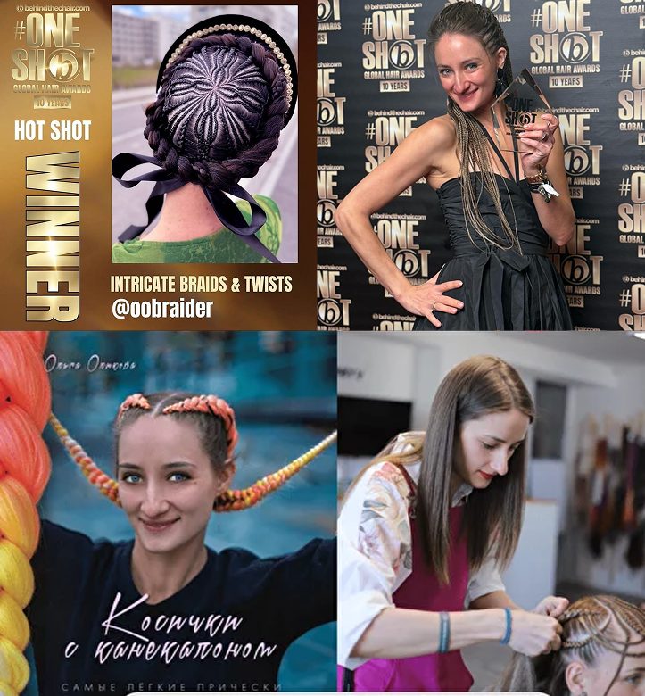 Olga Olikova na OneShot Hair Awards, jej víťazný účes, jej kniha a Olga pri výučbe